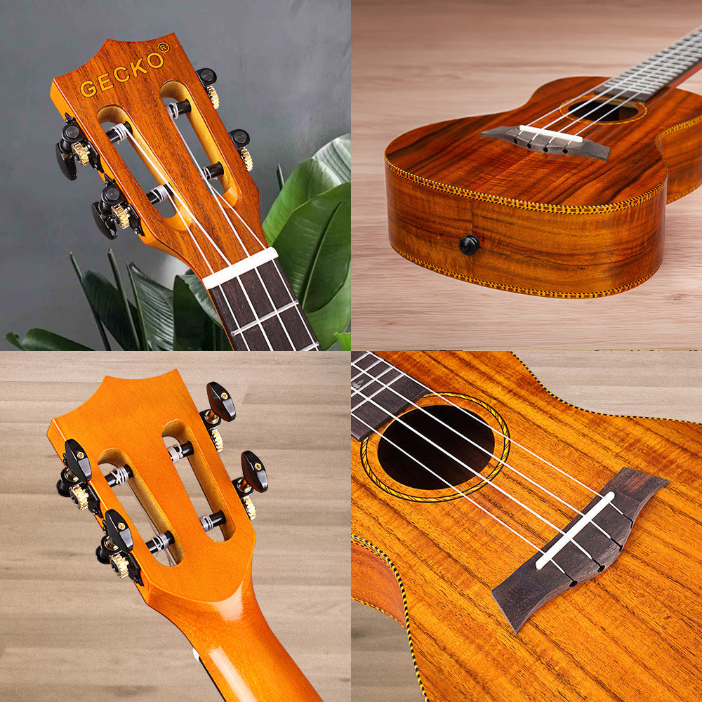 GECKO コンサートウクレレ GU9-KOA 23インチ【初心者13点セット】ハワイアンコア採用モデル 国内保証書・カポ・スタンド付