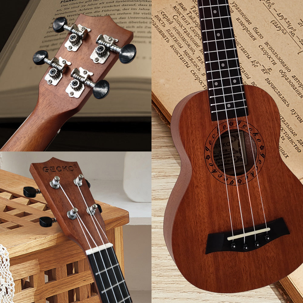 GECKO ソプラノウクレレ U21M 21インチ【初心者12点セット】軽量・コンパクト設計 国内保証書・カポ・専用ケース付