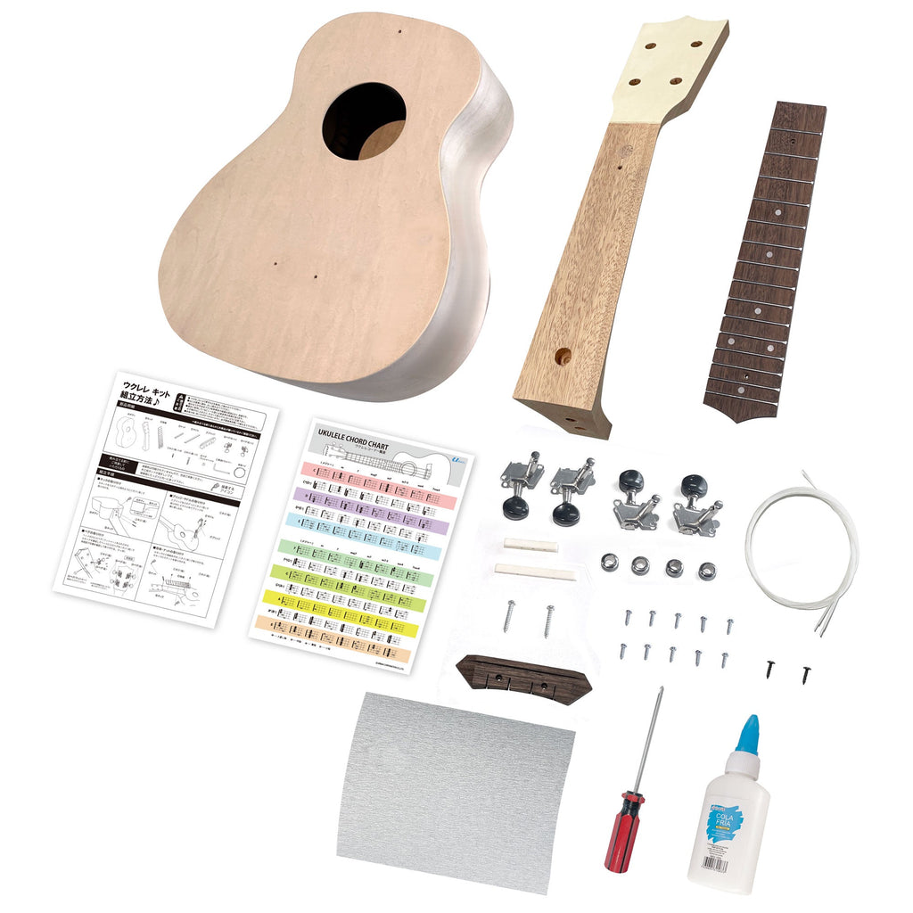 GECKO ウクレレ組立キット UDIY21 21インチ ソプラノサイズ【DIY・工作キット】工具・ボンド・コード表付き 自分だけの楽器を作るオールインワンセット
